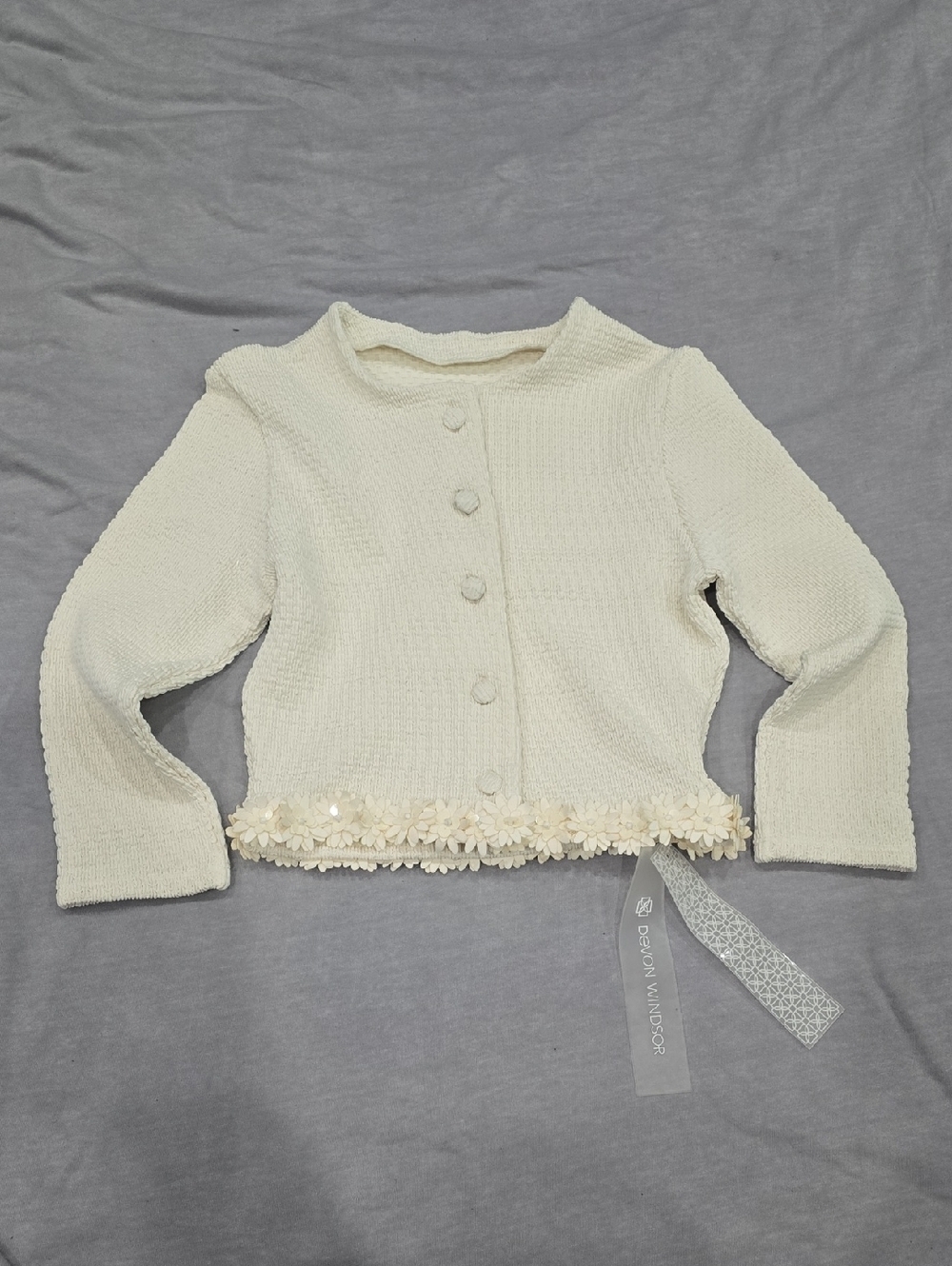DEVON WINDSOR Cream Knit Jacket with Floral Hem